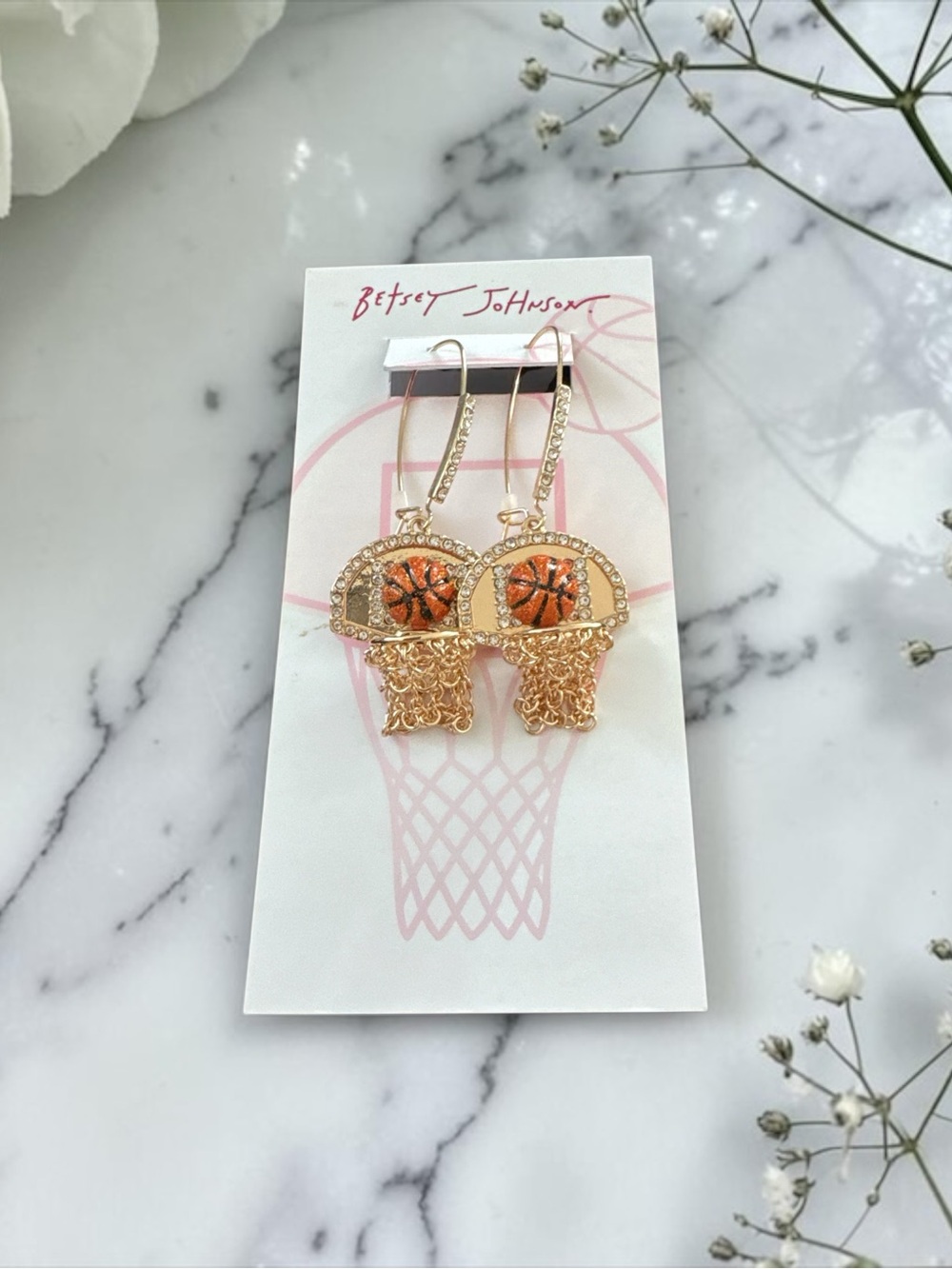 Betsey Johnson Gold Basketball Hoop Drop Earrings NWT